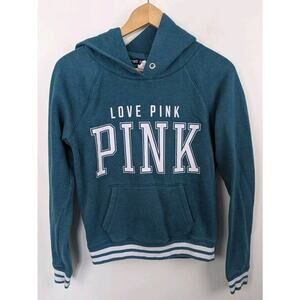 PINK Small S Green Hoodie Victoria's Secret Love Sweatshirt Y2k 2013 (4)